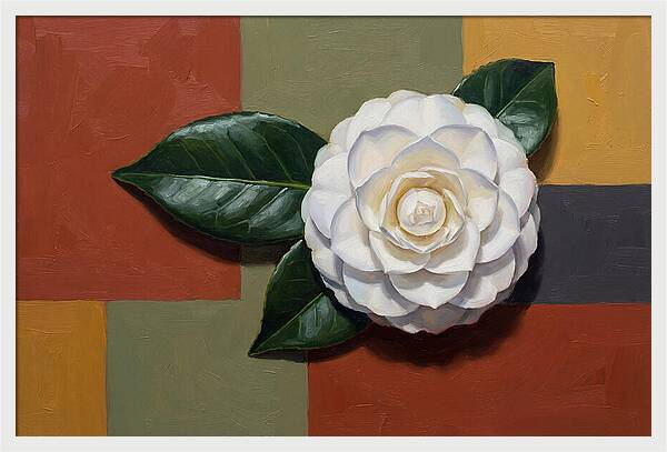 White Camellia On Glossy Leaf