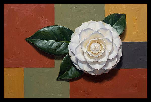 White Camellia On Glossy Leaf