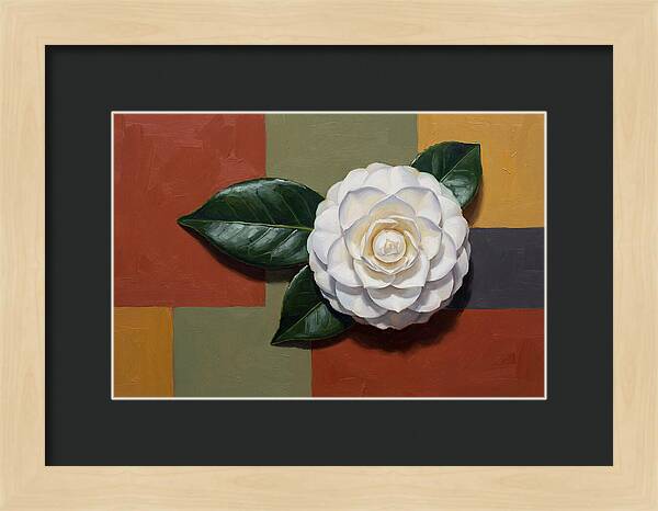 White Camellia On Glossy Leaf