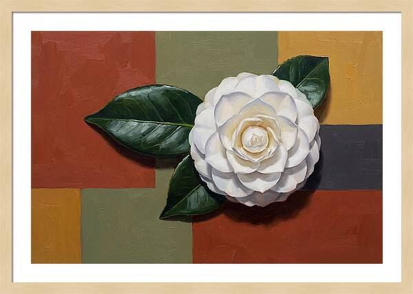 White Camellia On Glossy Leaf