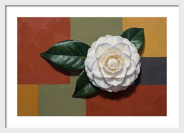 White Camellia On Glossy Leaf