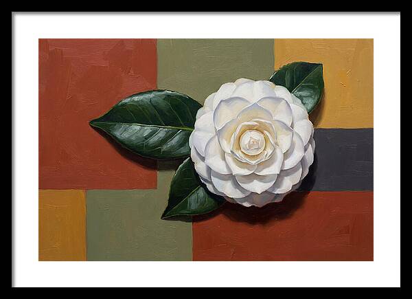 White Camellia On Glossy Leaf