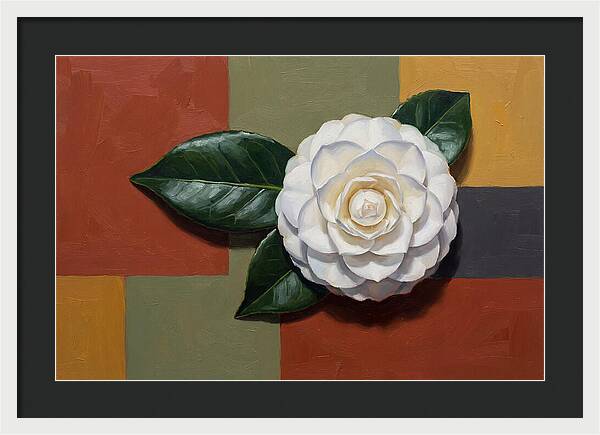 White Camellia On Glossy Leaf