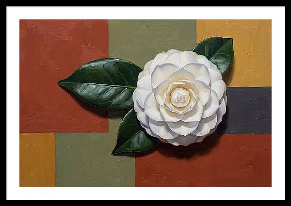 White Camellia On Glossy Leaf