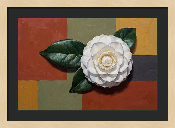 White Camellia On Glossy Leaf
