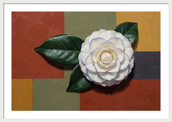 White Camellia On Glossy Leaf