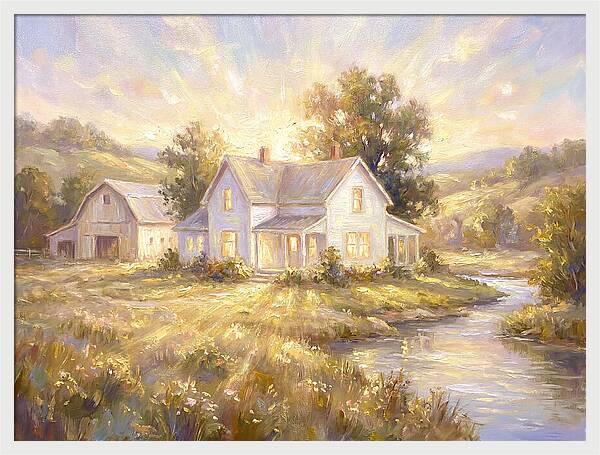 White Farmhouse At Dusk