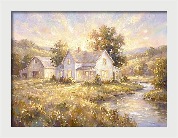 White Farmhouse At Dusk