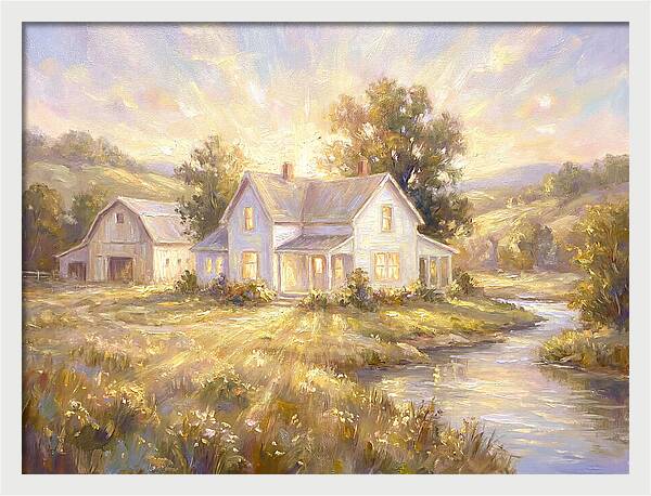White Farmhouse At Dusk