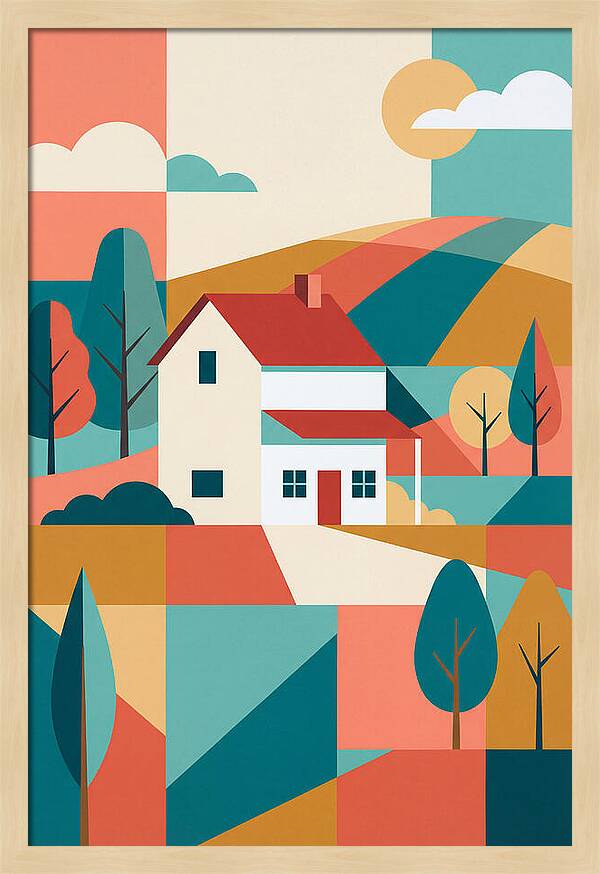 White Farmhouse In Colorful Landscape
