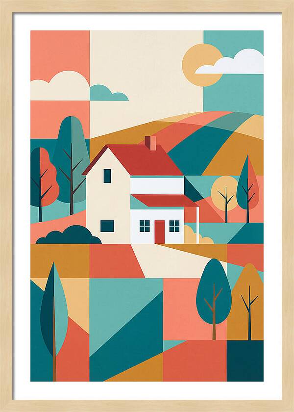 White Farmhouse In Colorful Landscape