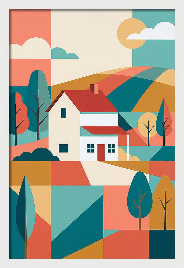White Farmhouse In Colorful Landscape