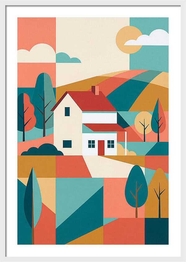 White Farmhouse In Colorful Landscape