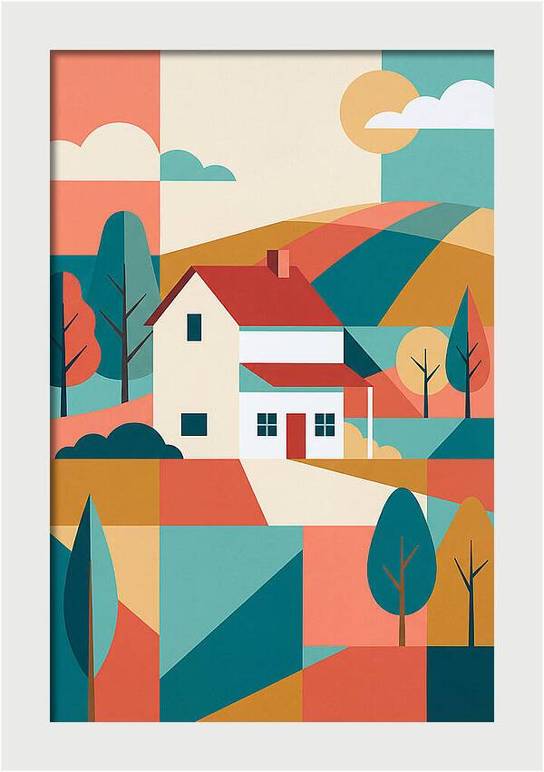White Farmhouse In Colorful Landscape