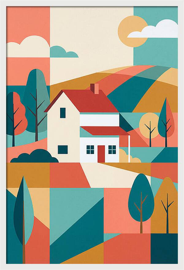 White Farmhouse In Colorful Landscape