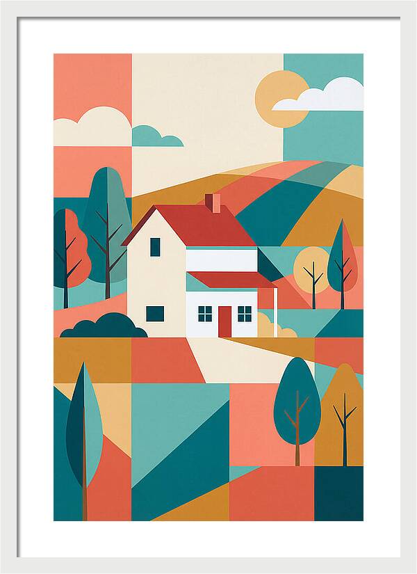 White Farmhouse In Colorful Landscape