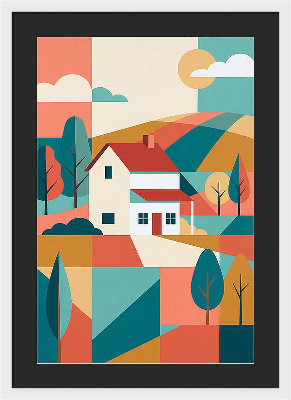 White Farmhouse In Colorful Landscape