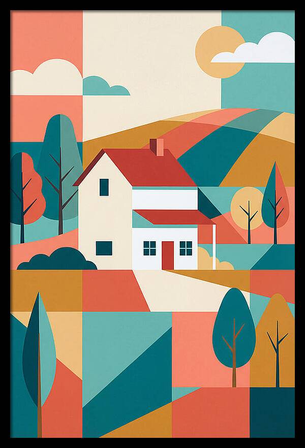 White Farmhouse In Colorful Landscape