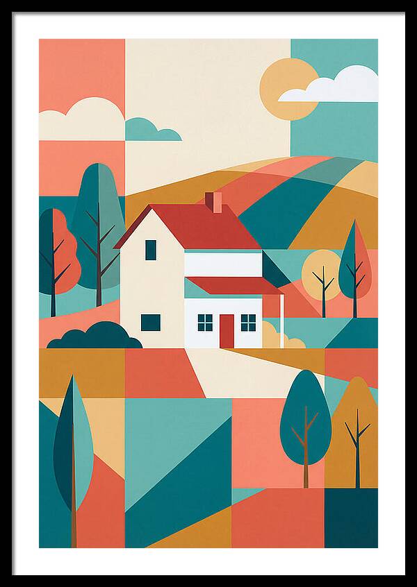 White Farmhouse In Colorful Landscape