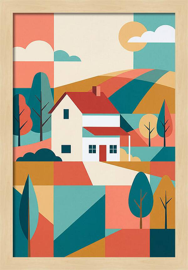 White Farmhouse In Colorful Landscape