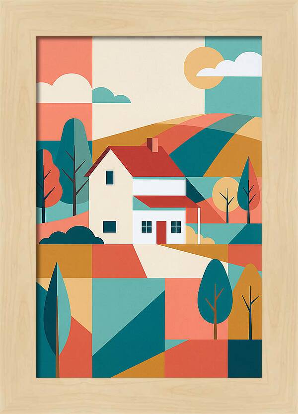 White Farmhouse In Colorful Landscape