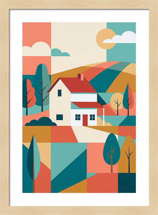 White Farmhouse In Colorful Landscape