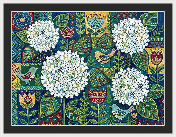 White Hydrangeas And Birds