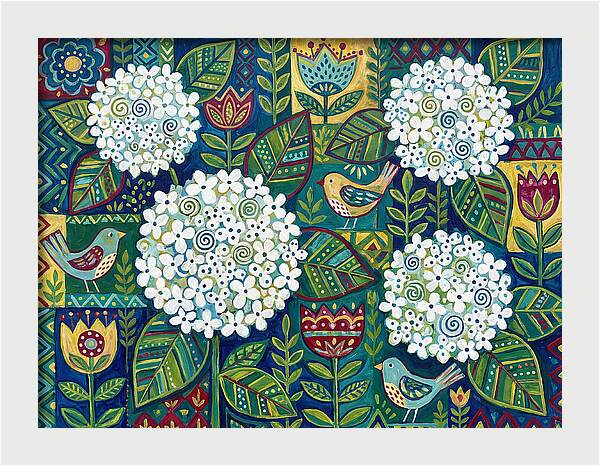 White Hydrangeas And Birds