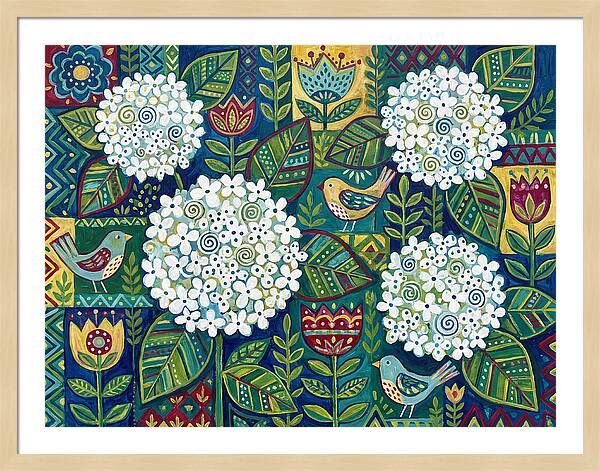 White Hydrangeas And Birds