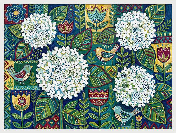 White Hydrangeas And Birds