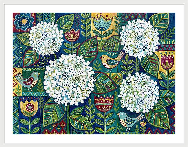 White Hydrangeas And Birds