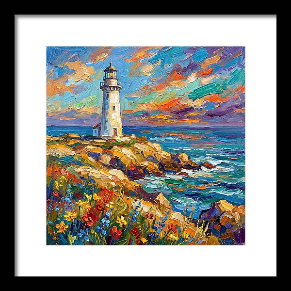White Lighthouse Against Vibrant Skies