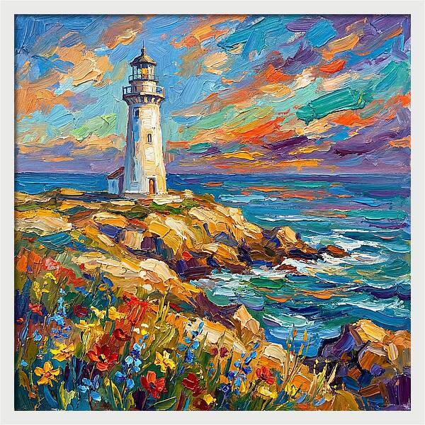 White Lighthouse Against Vibrant Skies