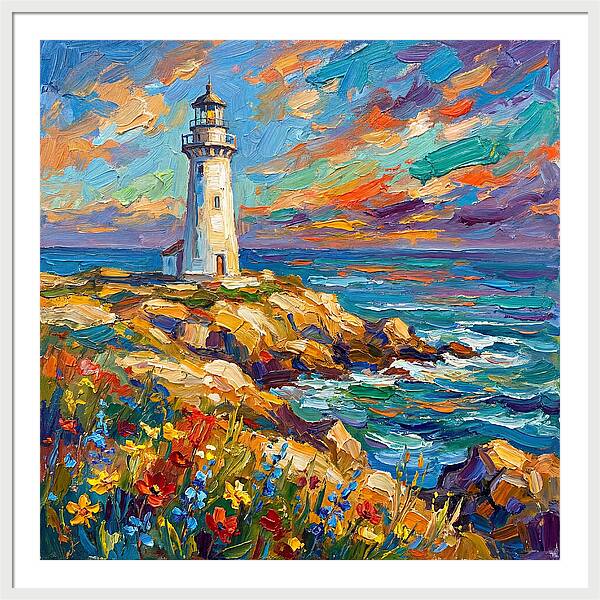 White Lighthouse Against Vibrant Skies