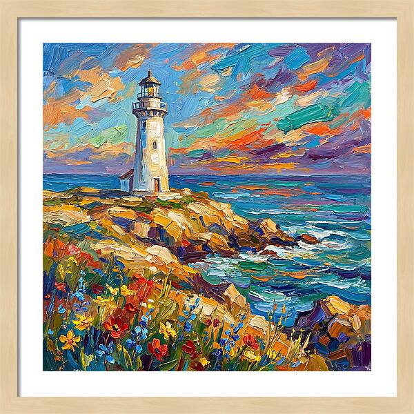 White Lighthouse Against Vibrant Skies