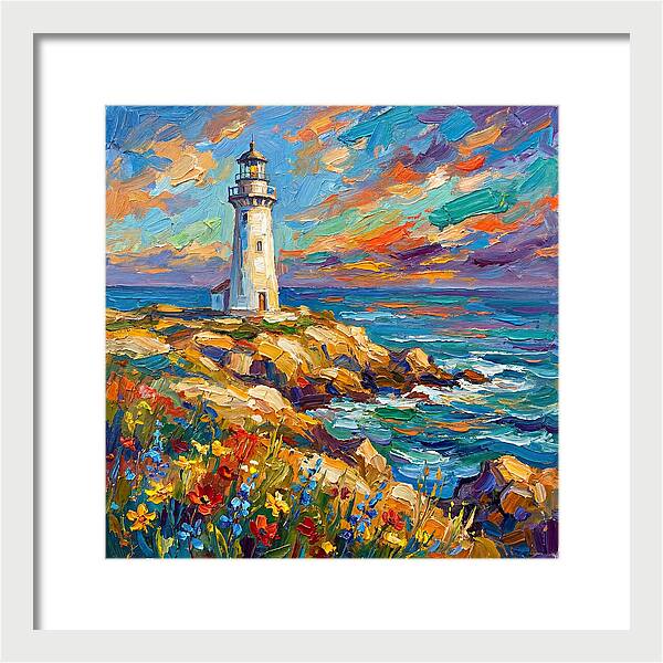 White Lighthouse Against Vibrant Skies