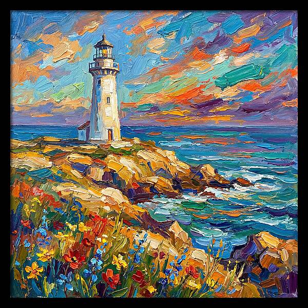 White Lighthouse Against Vibrant Skies
