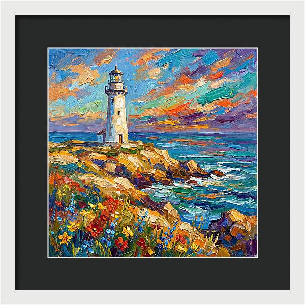 White Lighthouse Against Vibrant Skies