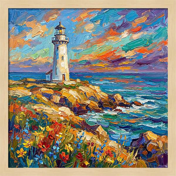 White Lighthouse Against Vibrant Skies