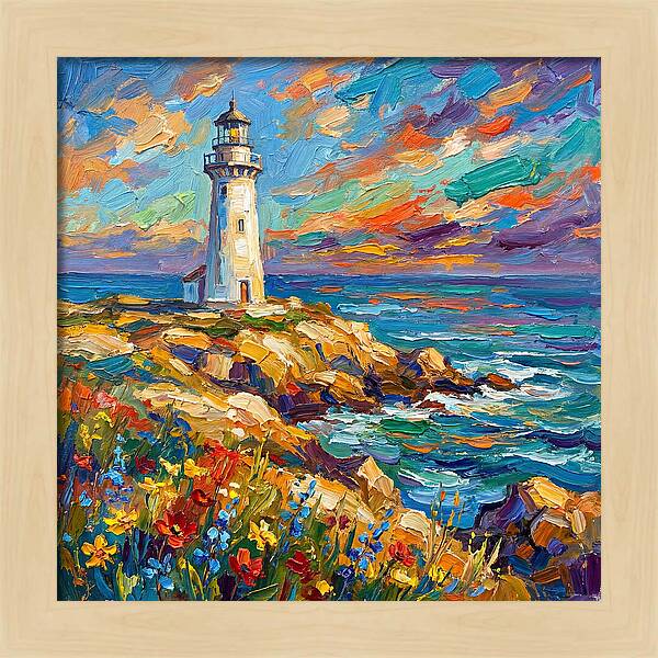 White Lighthouse Against Vibrant Skies