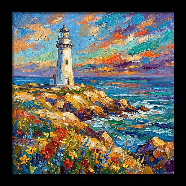 White Lighthouse Against Vibrant Skies