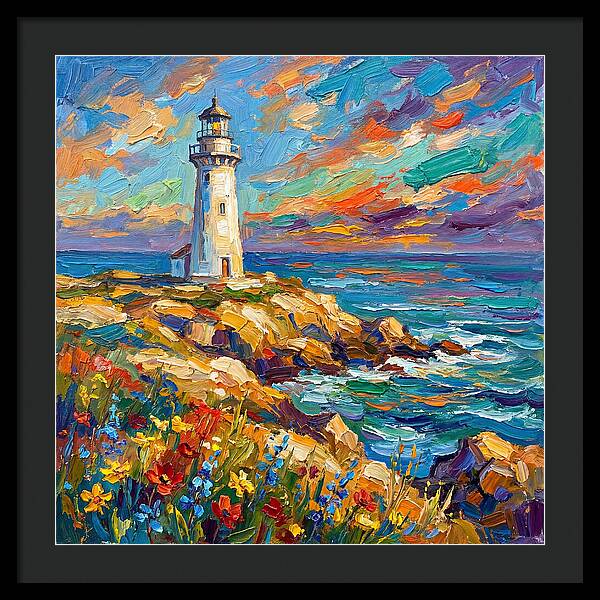 White Lighthouse Against Vibrant Skies