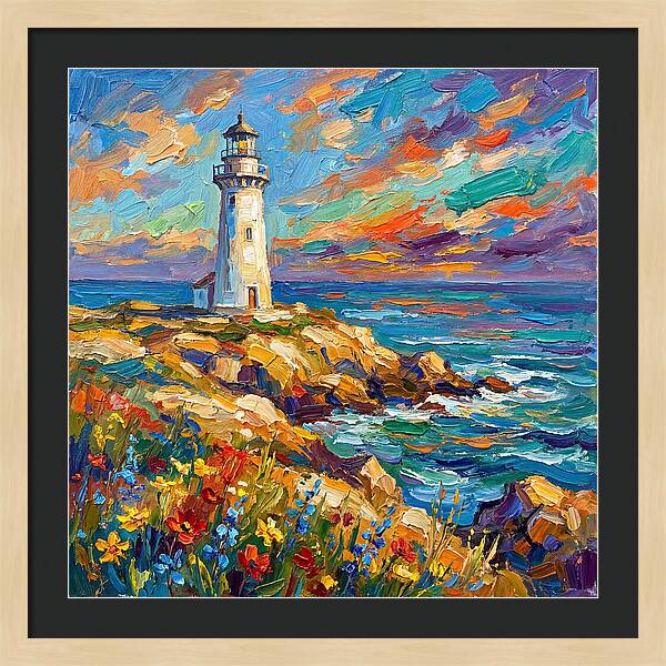 White Lighthouse Against Vibrant Skies