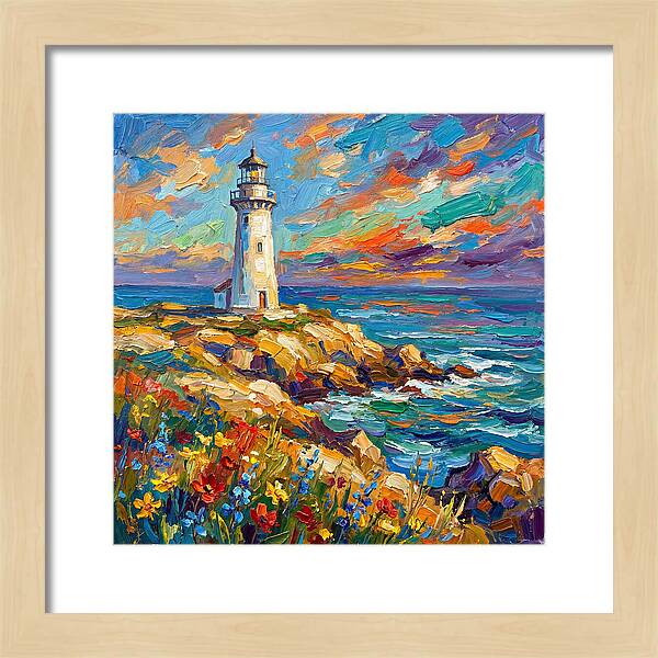 White Lighthouse Against Vibrant Skies