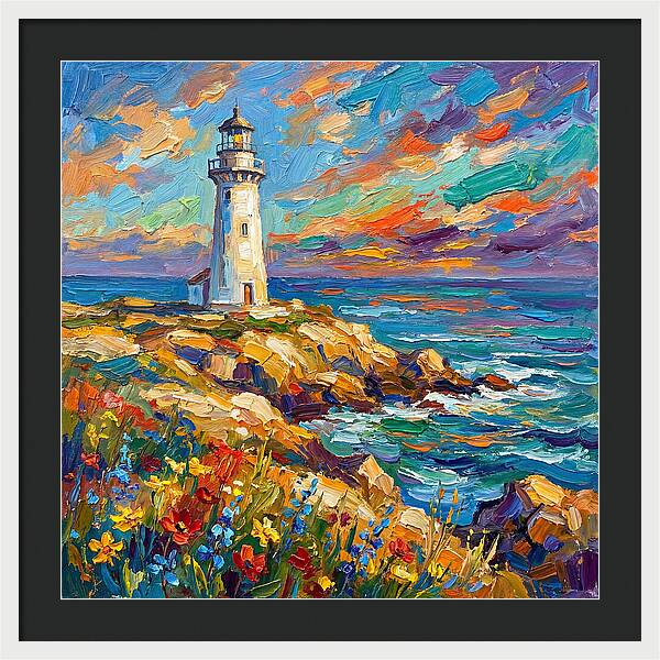 White Lighthouse Against Vibrant Skies