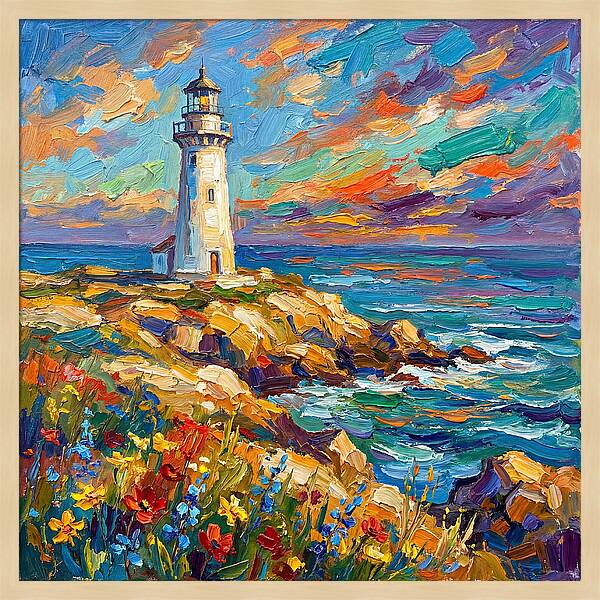 White Lighthouse Against Vibrant Skies
