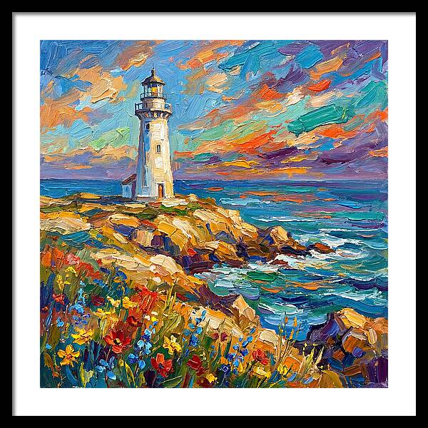 White Lighthouse Against Vibrant Skies