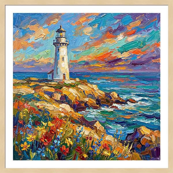 White Lighthouse Against Vibrant Skies