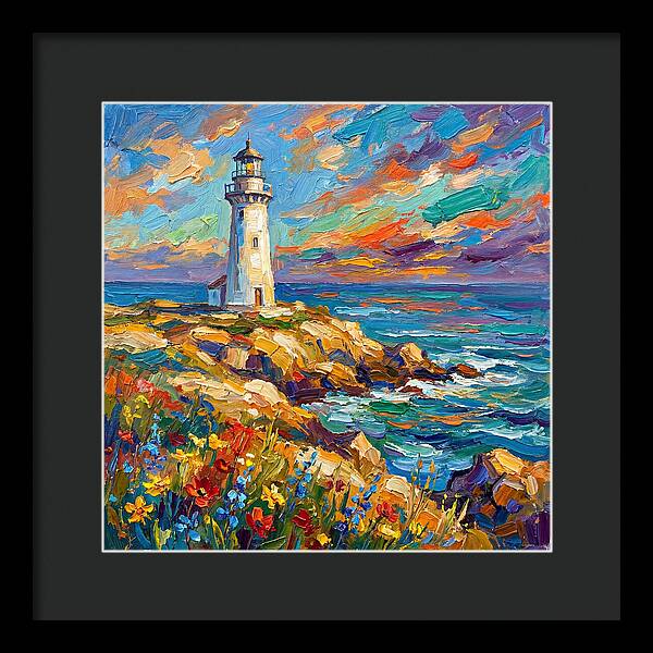 White Lighthouse Against Vibrant Skies