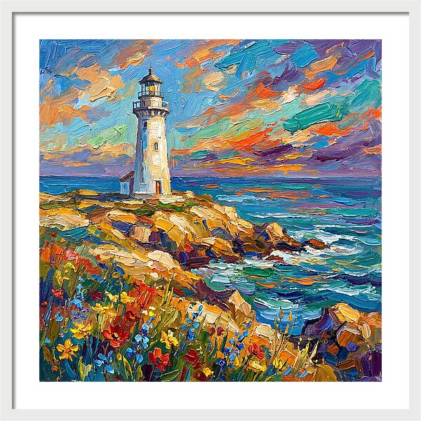 White Lighthouse Against Vibrant Skies